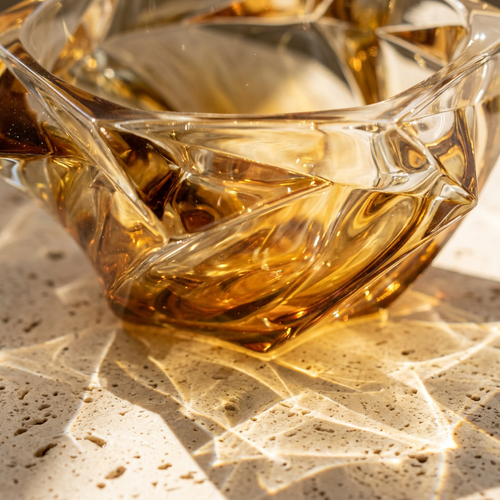 Elegant Amber Hexagonal Crystal Glass Urn Bowl