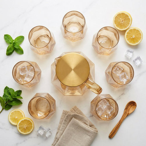 Solaris Amber Diamond-Cut Carafe & Glass Set 7 Piece