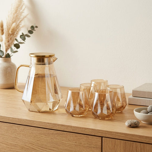 Solaris Amber Diamond-Cut Carafe & Glass Set 7 Piece