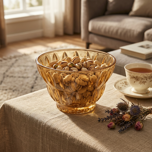 Amber Diamond Cut Glass Dessert & Serving Bowls Set of 6