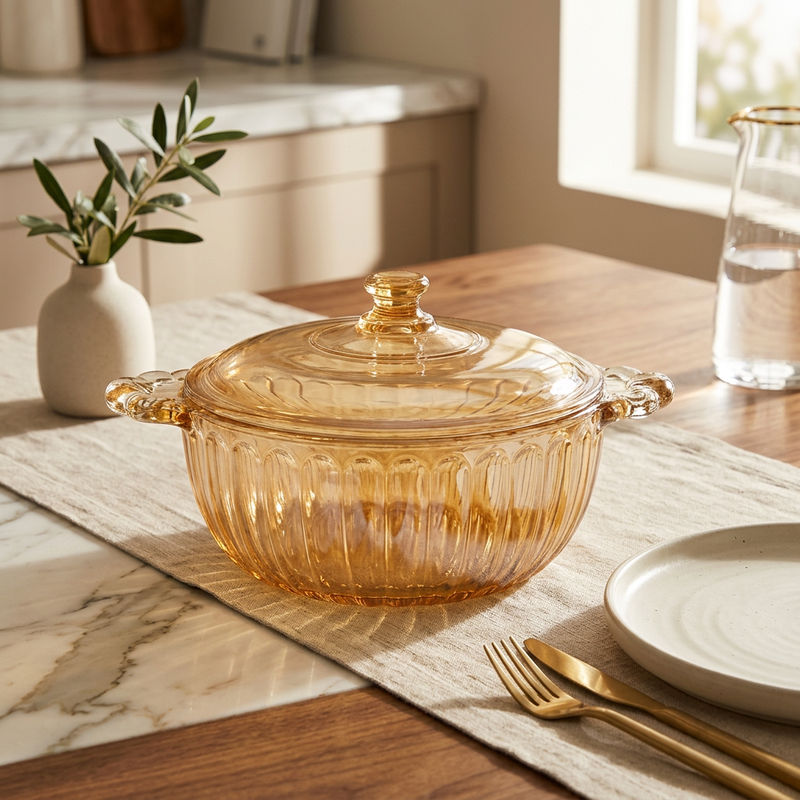 Honey Iridescent Glass Covered Casserole & Serving Bowl