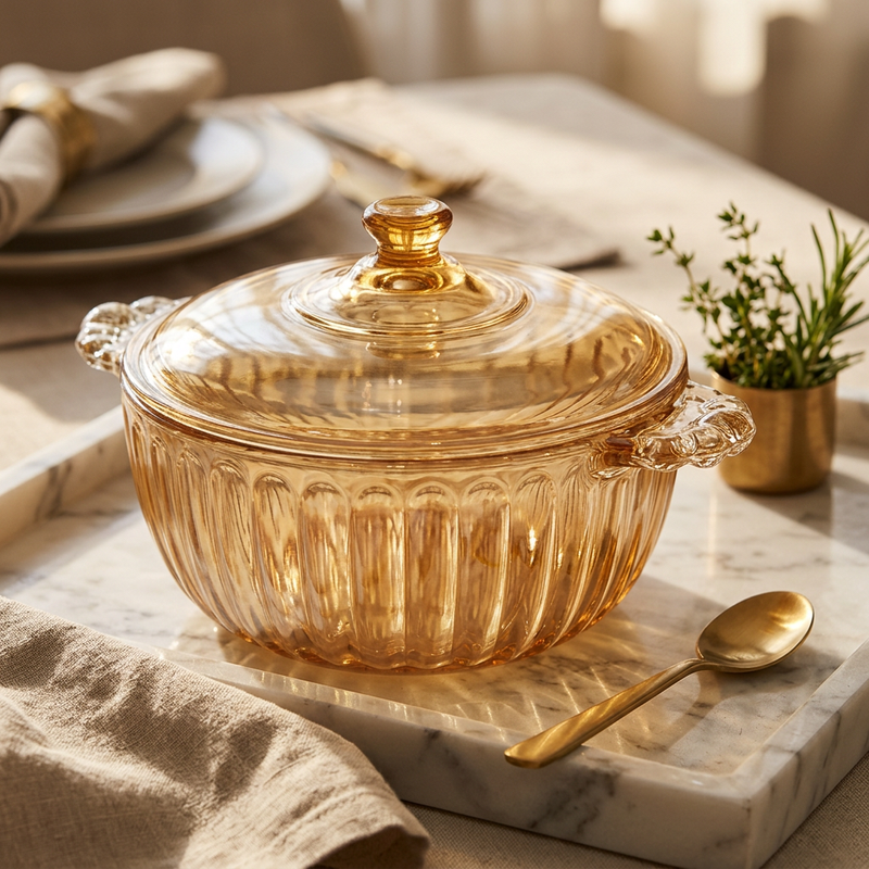 Honey Iridescent Glass Covered Casserole & Serving Bowl