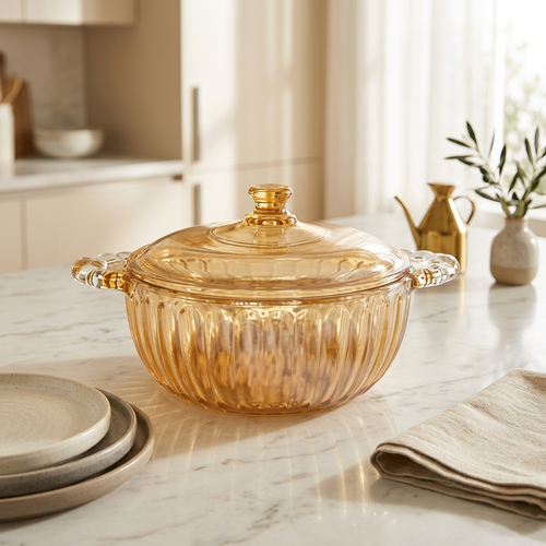 Honey Iridescent Glass Covered Casserole & Serving Bowl