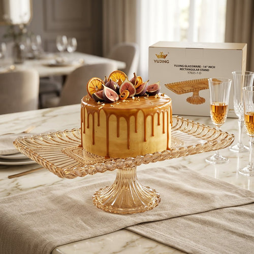 Amber Tinted Glass Serving Tray with Scalloped Rim 14 Inch
