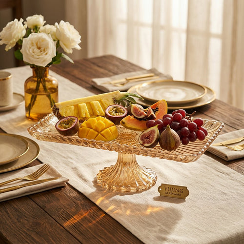 Amber Tinted Glass Serving Tray with Scalloped Rim 14 Inch