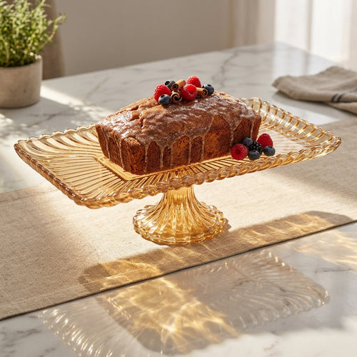 Amber Tinted Glass Serving Tray with Scalloped Rim 14 Inch