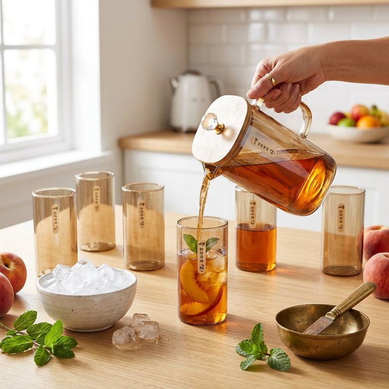 Minimalist Amber Square Glass Pitcher & Glass Set
