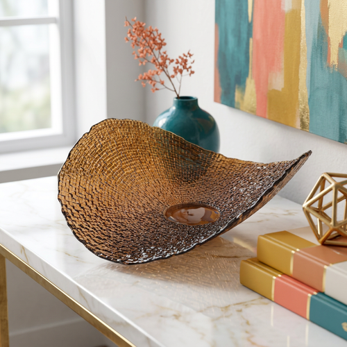 Amber Woven-Texture Glass Centerpiece Platter