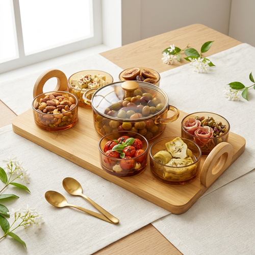 Premium Amber Glass Soup Serving Set 8 Piece