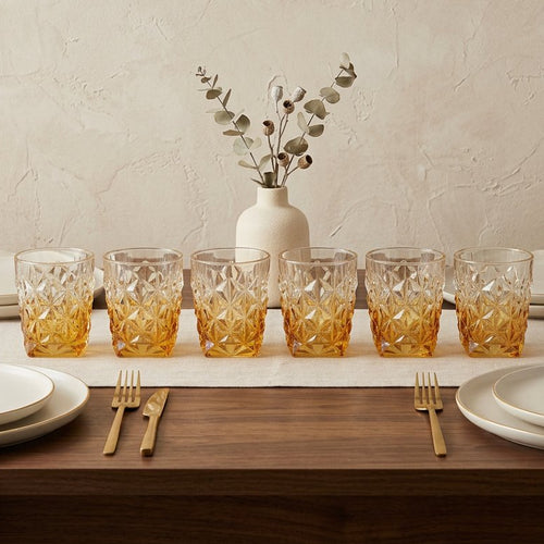 Elegant Amber Gold Base Glasses Set of 6