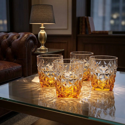Elegant Amber Gold Base Glasses Set of 6