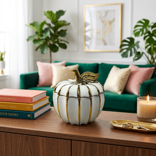 Elegant Gilded Apple Ceramic Jar with Lid