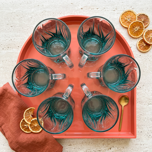 Emerald Teal Flame-Textured Glass Set of 6