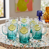 Emerald Teal Flame-Textured Glass Set of 6