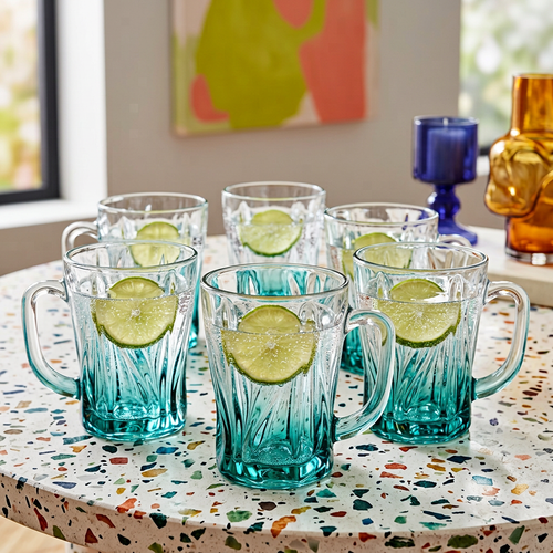 Emerald Teal Flame-Textured Glass Set of 6