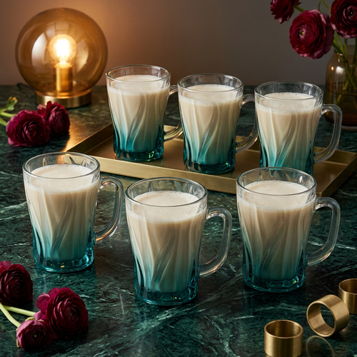 Emerald Teal Flame-Textured Glass Set of 6