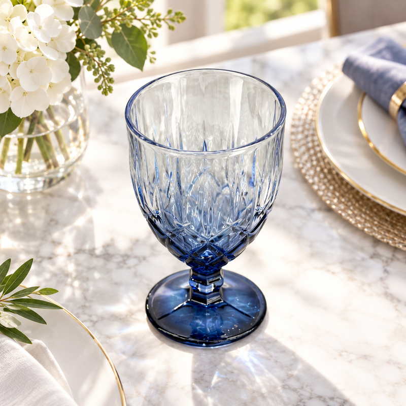 Midnight Blue Textured Glass Set of 3