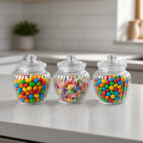 Fluted Crystal Glass Storage Jars with Lids – Set of 3