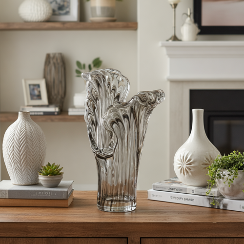 Elegant Charcoal Ribbon Glass Vase