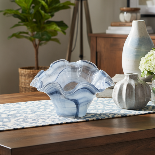 Ocean Wave Style Glass Bowl Showpiece
