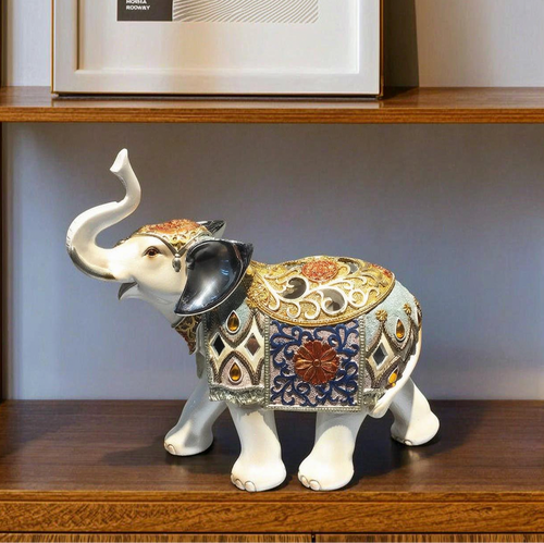 Ornate White & Gold Royal Elephant Figurine