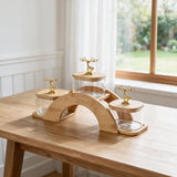 Golden Deer Glass Serving Bowls - Natural Bamboo Bridge Tray Set of 3