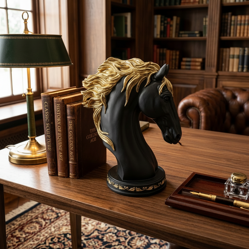 Stallion Matte Black & Gold Horse Bust
