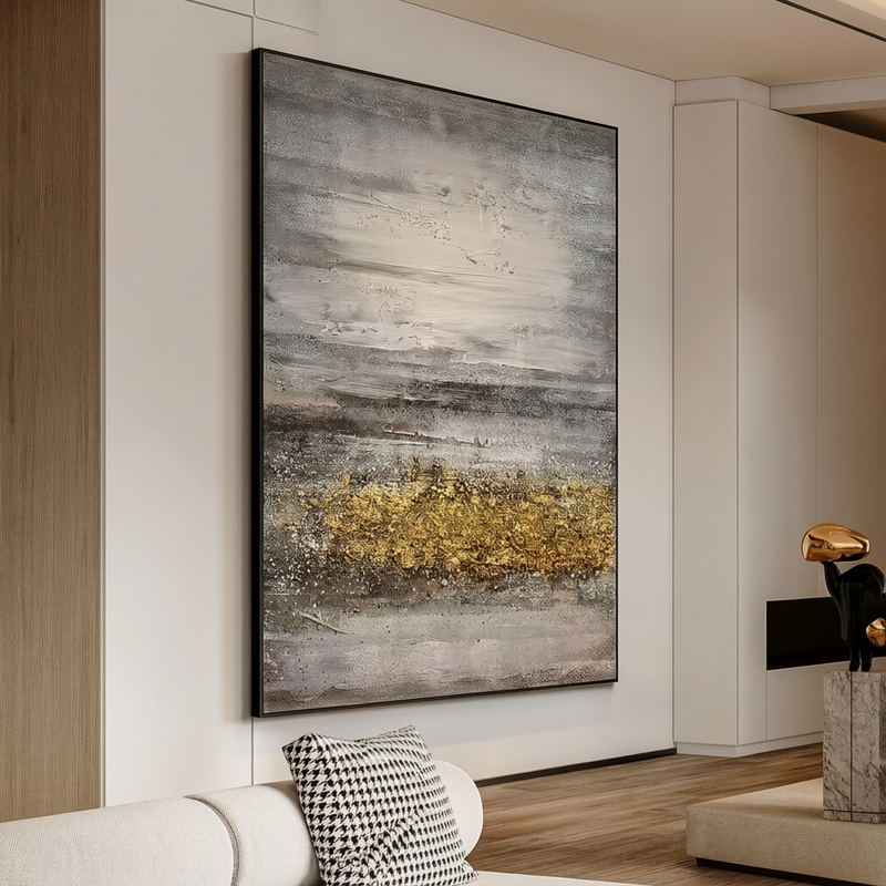 Gilded Horizon Abstract Framed Canvas Art