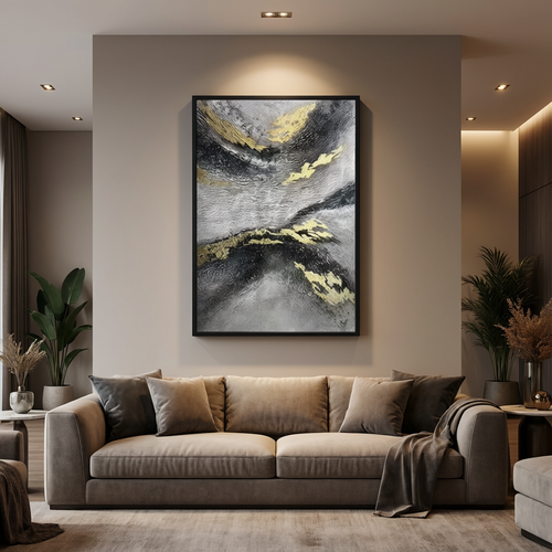 Luxury Black, Grey & Gold Abstract Canvas Wall Art