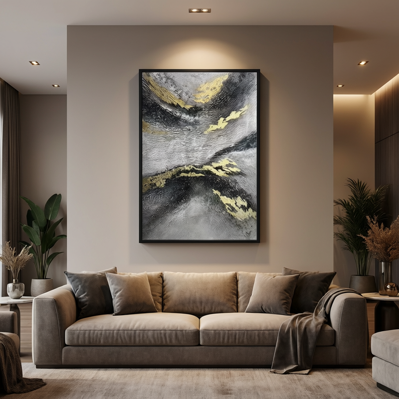 Luxury Black, Grey & Gold Abstract Canvas Wall Art