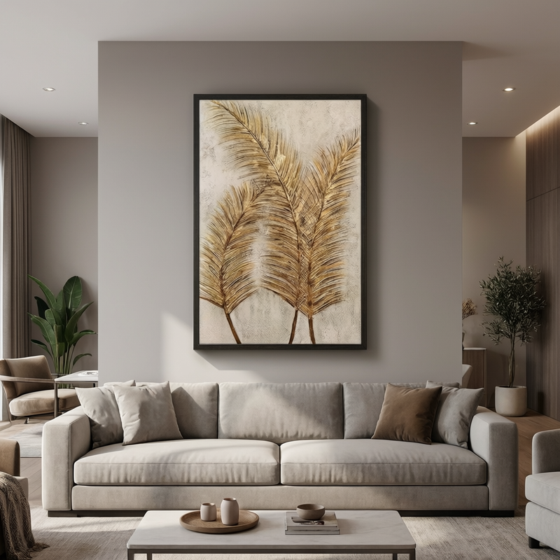 Golden Palm Leaf Textured Canvas Wall Art