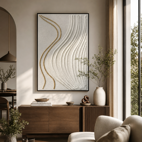 Minimalist White & Gold Textured Canvas Wall Art