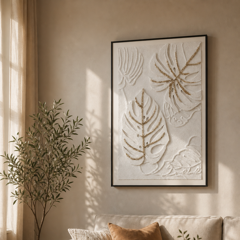 Luxury Tropical Leaf Textured Canvas Wall Art