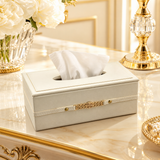 Modern Textured Tissue Dispenser – Off-White & Gold Accent