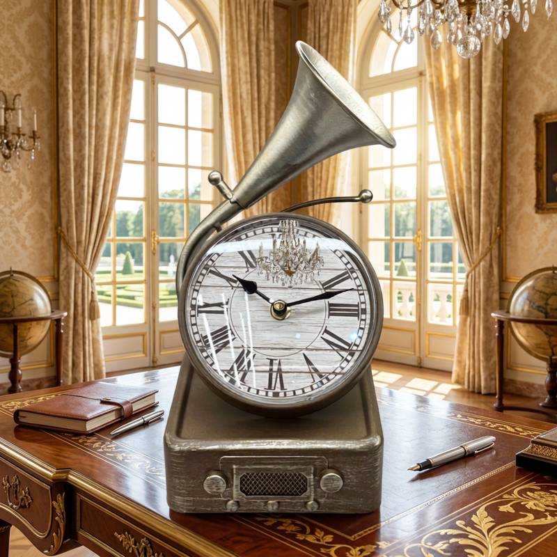 Vintage Antique Gramophone Table Clock Showpiece – Antique Gold Finish