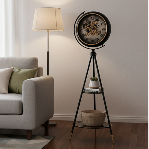 Industrial Globe Tripod Floor Clock