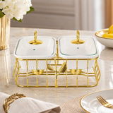 Luxury 2 Bowl Square Casserole Server Set with Glass Lids