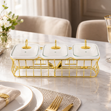 Luxury 3 Bowl Square Casserole Server Set with Glass Lids