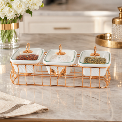 Luxury 3 Bowl Square Casserole Server Set with Glass Lids