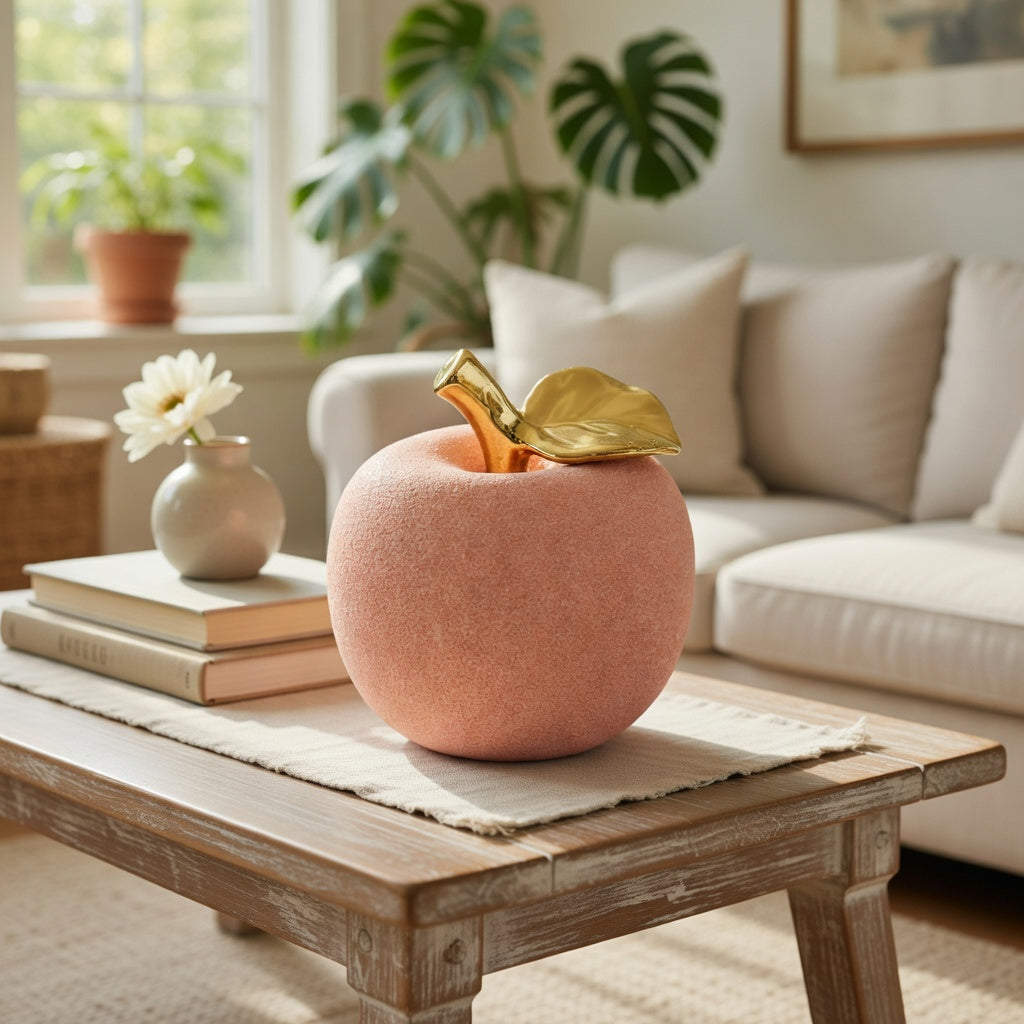 Modern Textured Apple Figurine with Gold Stem