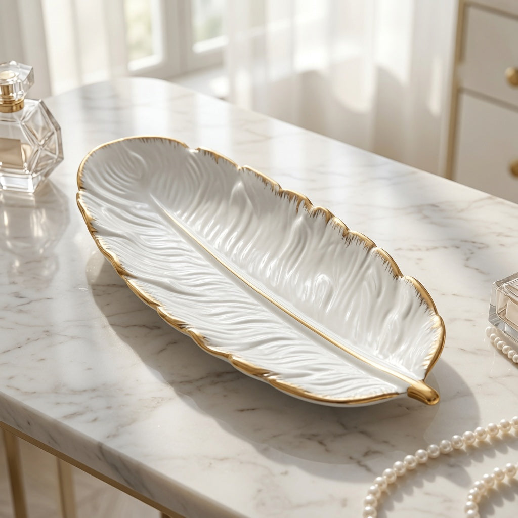 Elegant Quill White Feather Tray