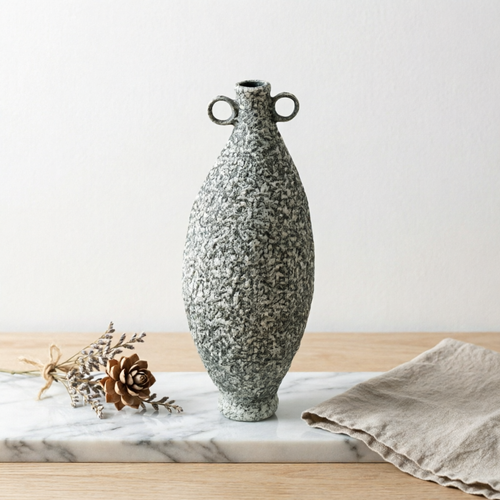Elegant Charcoal & Cream Textured Vase
