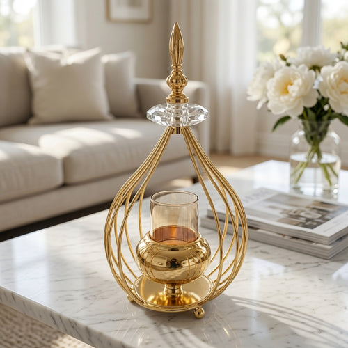Elegant Amber Glass Cylinder Candle Stand