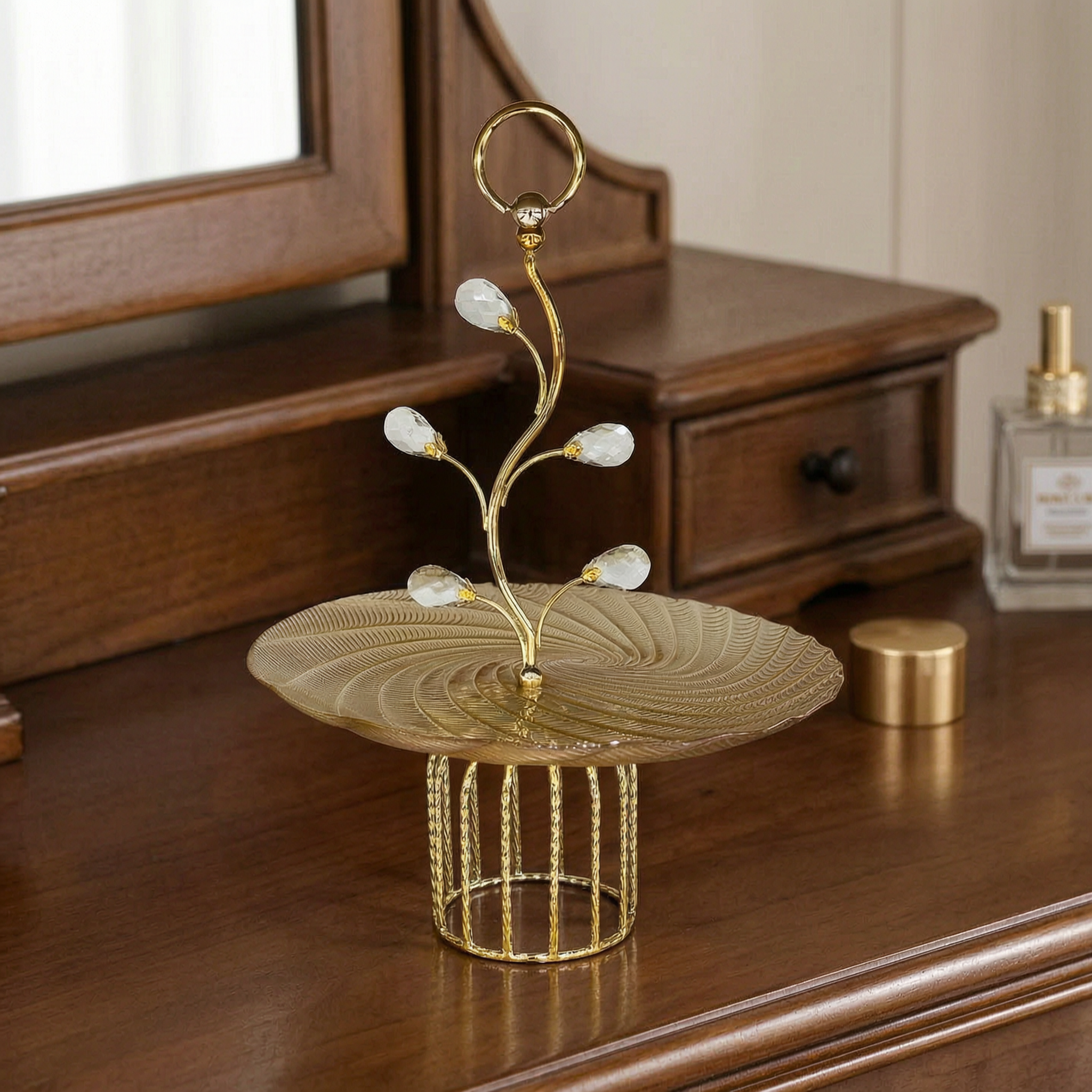 Elegant Amber Glass Platter with Vine Handle