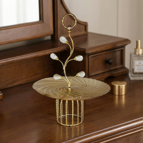Elegant Amber Glass Platter with Vine Handle
