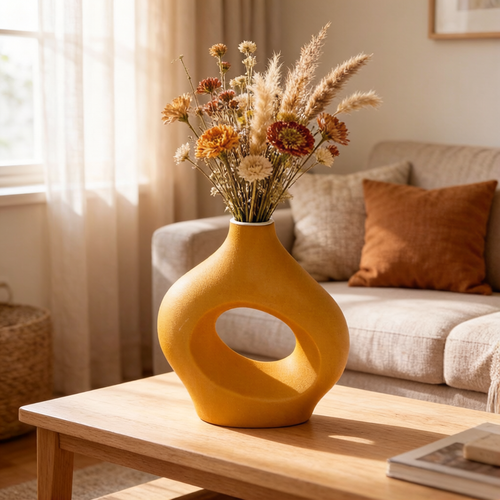 Hollow Oval Textured Ceramic Vase