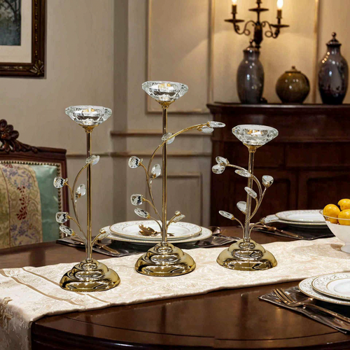 Majestic Floral Gold Candle Stand Set of 3
