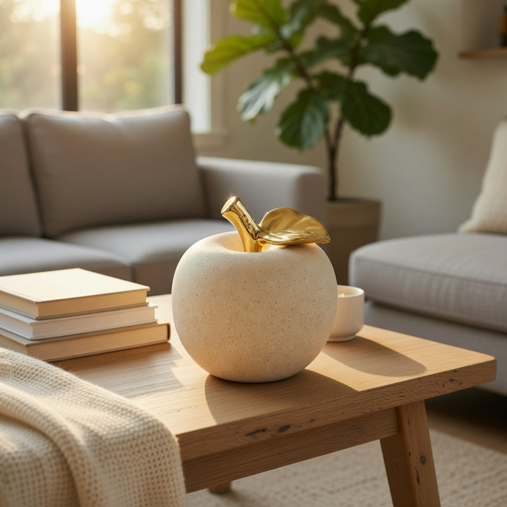 Modern Textured Apple Figurine with Gold Stem