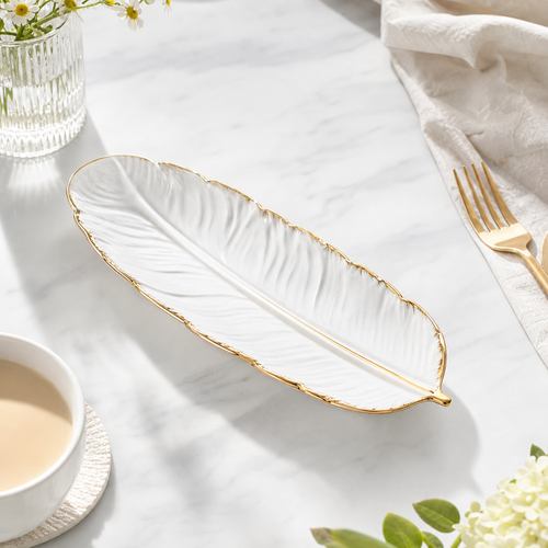 Elegant Quill White Feather Tray Set of 3
