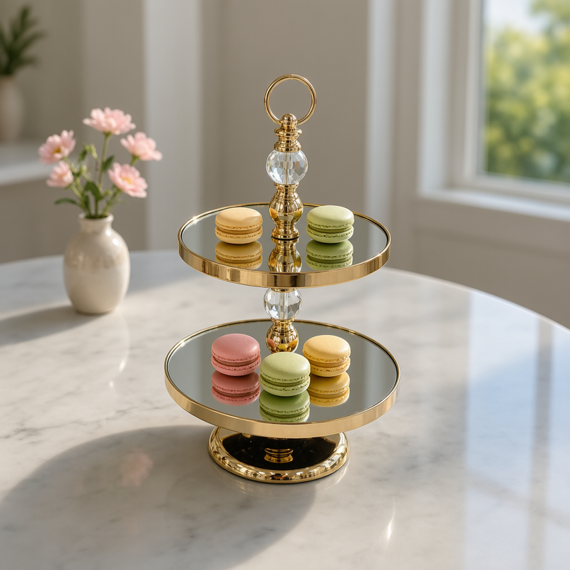 Elegant Mirrored Display Tray with Crystal Accents